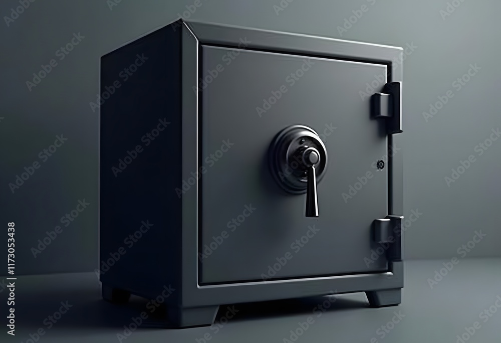3d rendering of a heavy-duty metal safe with a combination lock and keyhole. The safe is secured with large hinges and a sturdy handle.
3d rendering of a heavy-duty metal safe with a combination lock and keyhole. The safe is secured with large hinges and a sturdy handle.