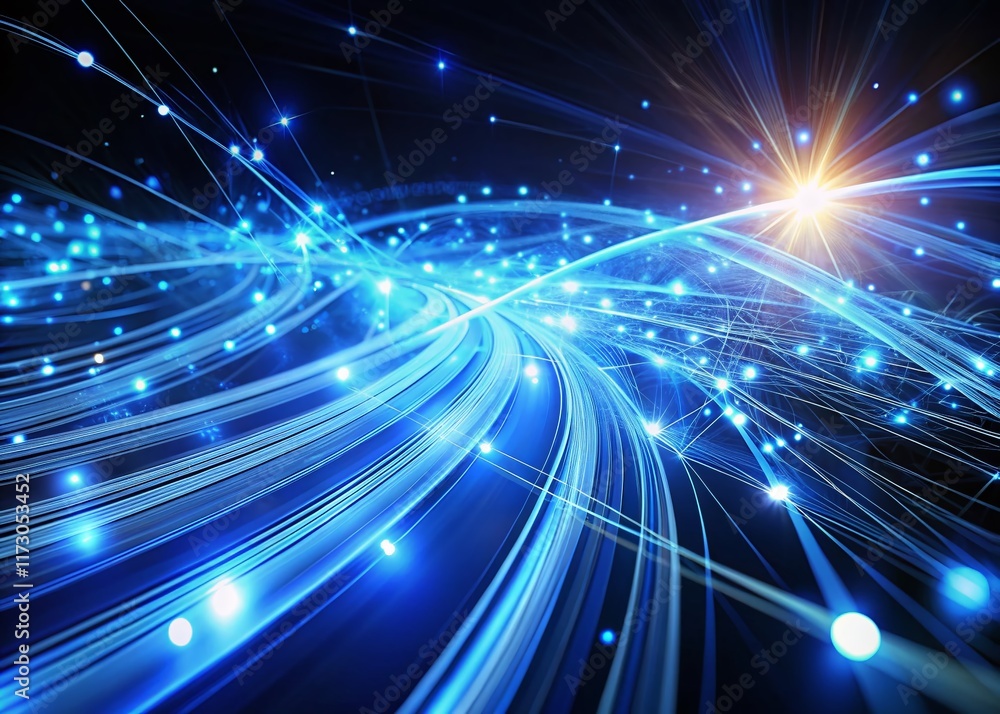 Fototapeta premium Abstract Blue Light Glowing Lines, Shiny Energy Background, High Depth of Field