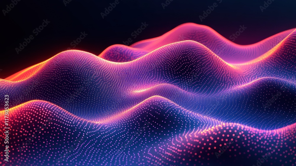 Abstract digital landscape with flowing waves and vibrant colors. Abstract digital landscape with flowing waves and vibrant colors.