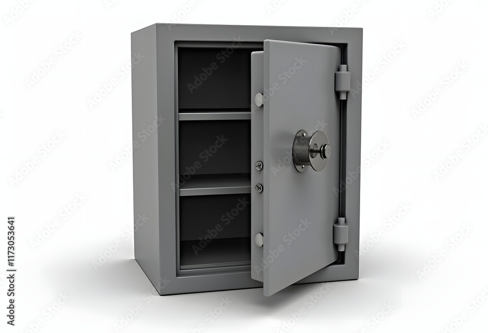 3d rendering of a heavy-duty metal safe with a combination lock and keyhole. The safe is secured with large hinges and a sturdy handle.
3d rendering of a heavy-duty metal safe with a combination lock and keyhole. The safe is secured with large hinges and a sturdy handle.