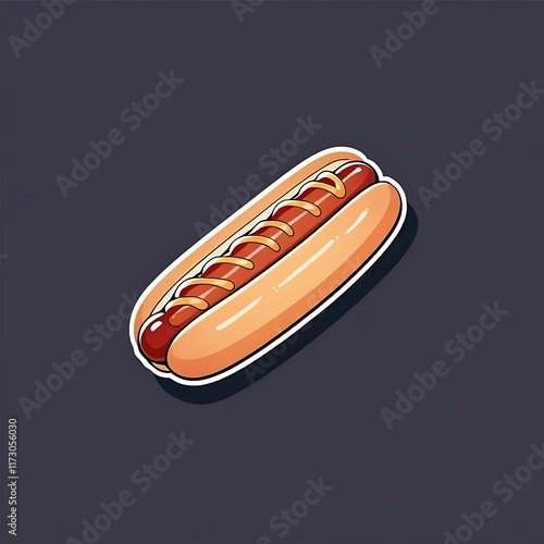 Hot Dog with Mustard: A Vibrant Retro-Style Illustration photo