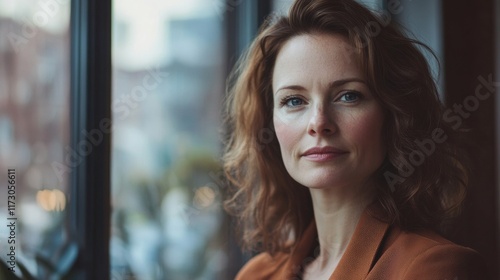 A professional woman with a focused look, standing near a window with soft natural lighting streaming in, reflecting determination Free Download A professional woman with a focused look, standing near a window with soft natural lighting streaming in, reflecting determination - GFXLoad