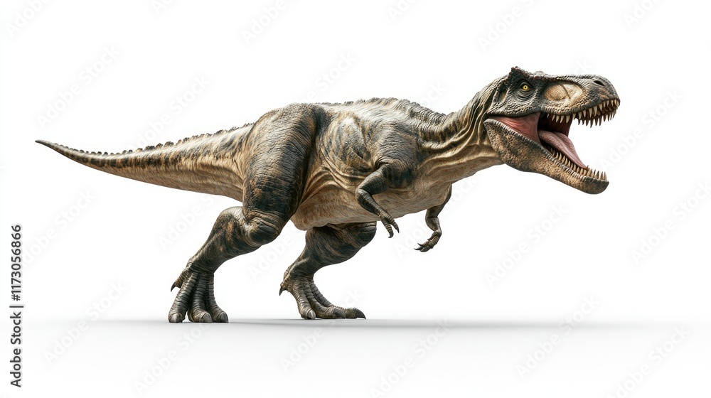 A realistic depiction of a roaring Tyrannosaurus rex dinosaur. A realistic depiction of a roaring Tyrannosaurus rex dinosaur.