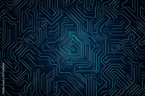 Abstract close-up of a glowing blue digital circuit board, showcasing intricate connections and technological design on a black background.
