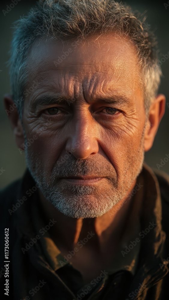 a portrait of a man in his 70s, with a serious expression and a realistic appearance a portrait of a man in his 70s, with a serious expression and a realistic appearance