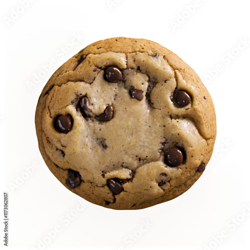 Golden-Brown Chocolate Chip Cookie with Gooey Texture Isolated (PNG)
