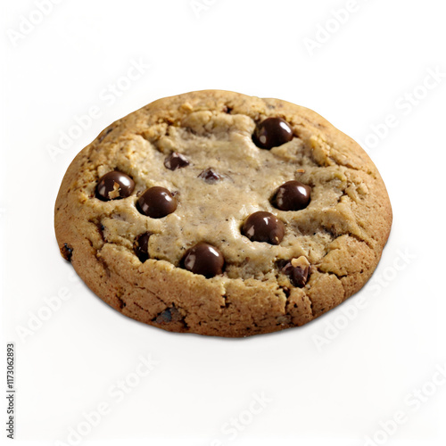 Golden-Brown Chocolate Chip Cookie with Gooey Texture Isolated (PNG)