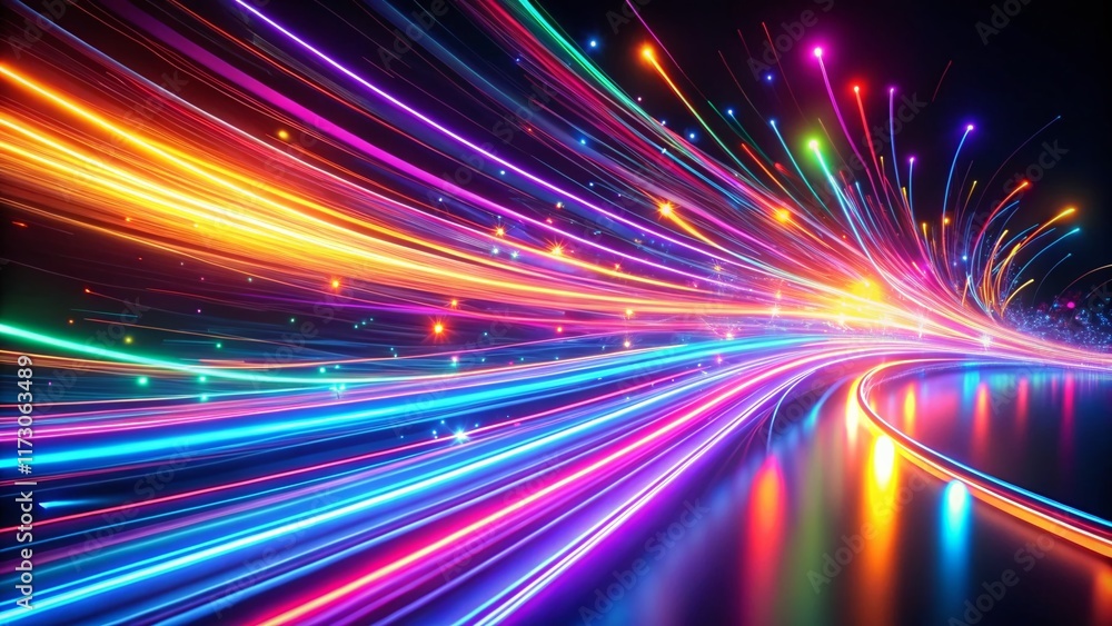 Abstract Neon Light Streaks: Dynamic Dark Background Stock Photo Abstract Neon Light Streaks: Dynamic Dark Background Stock Photo