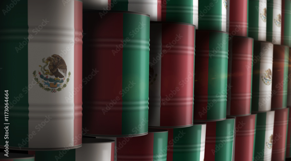 Mexico oil crude petroleum fuel barrels in row Mexico oil crude petroleum fuel barrels in row