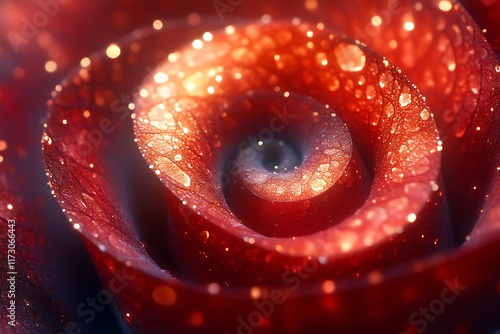 Close-up of a dew-covered red rose.