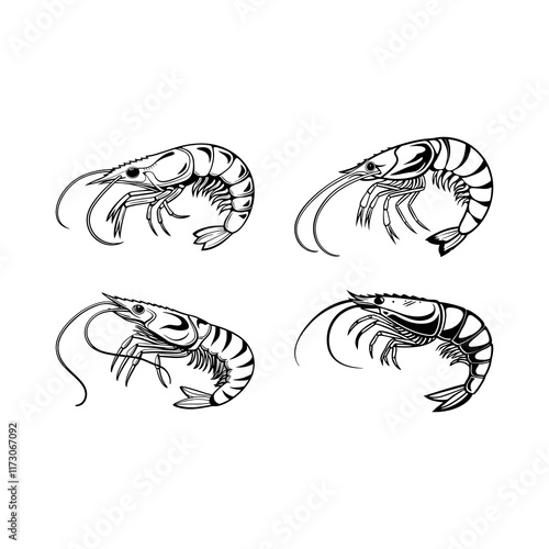Shrimp Vector Style collection silhouette Art Design