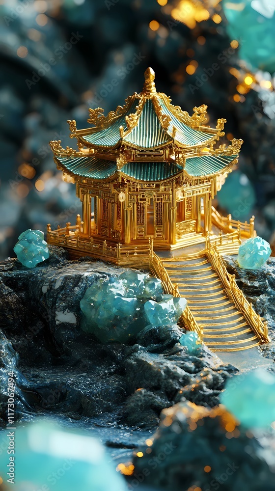 Fototapeta premium gold and jade pavilions traditional architecture poster background 
