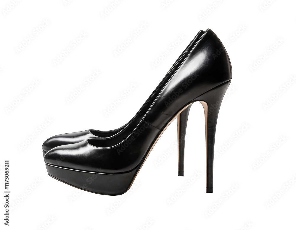 Pair of Stylish Black High Heels on a Transparent PNG Background for Fashion and Advertisement. Pair of Stylish Black High Heels on a Transparent PNG Background for Fashion and Advertisement.