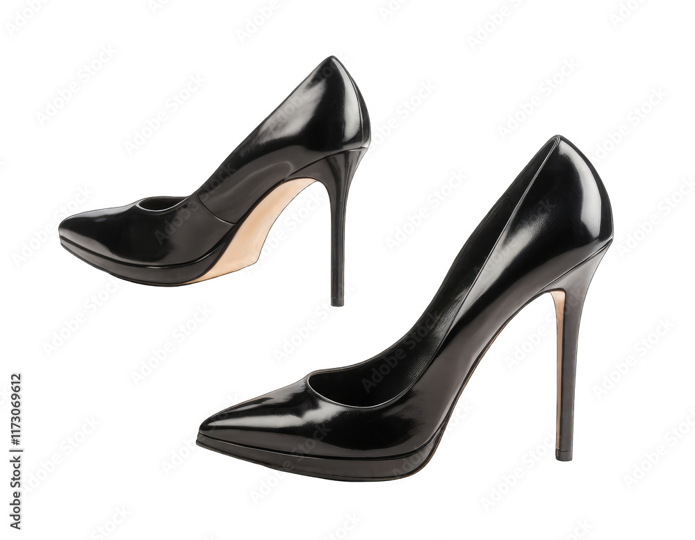 Pair of Stylish Black High Heels on a Transparent PNG Background for Fashion and Advertisement. Pair of Stylish Black High Heels on a Transparent PNG Background for Fashion and Advertisement.