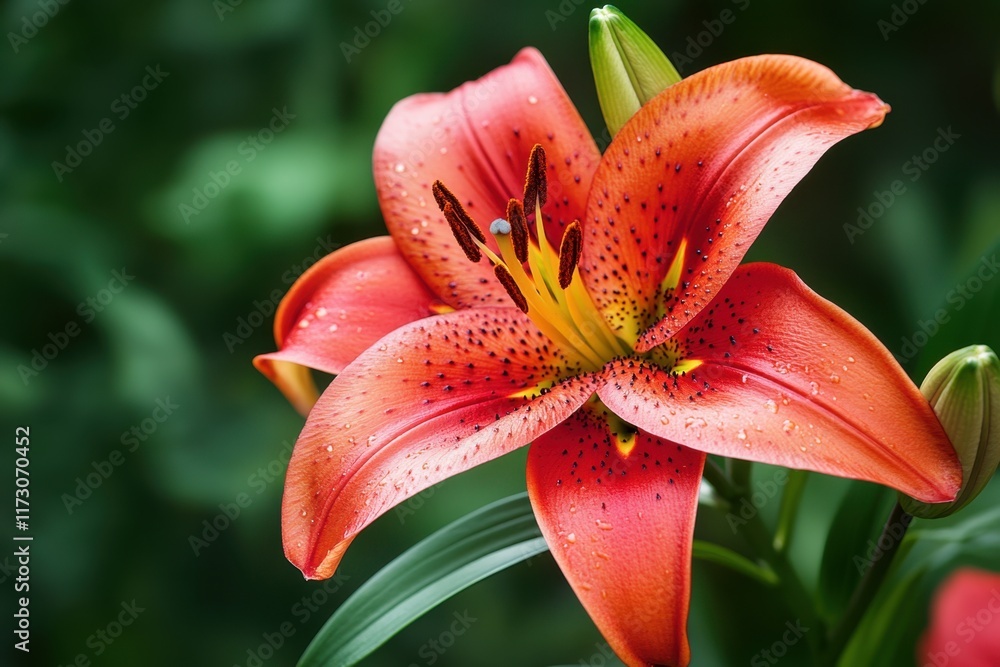 A vibrant orange lily flower blossoms beautifully A vibrant orange lily flower blossoms beautifully