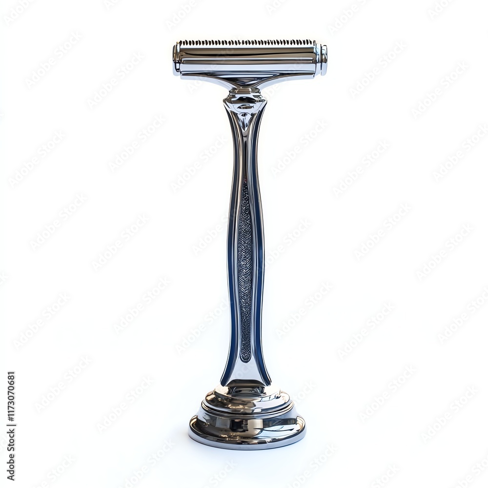 Classic chrome safety razor on a white isolated background. Classic chrome safety razor on a white isolated background.