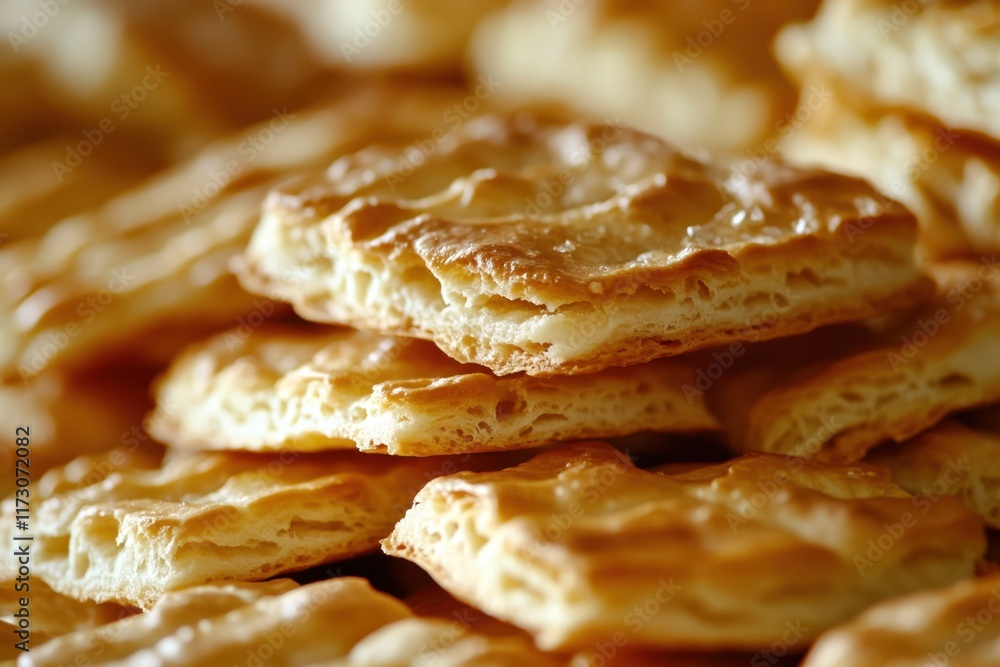 Golden Brown Buttery Puff Pastry Crackers Stacked High Golden Brown Buttery Puff Pastry Crackers Stacked High