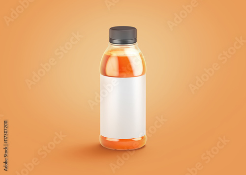 Blank 16 oz plastic carrot juice bottle with white label mockup photo