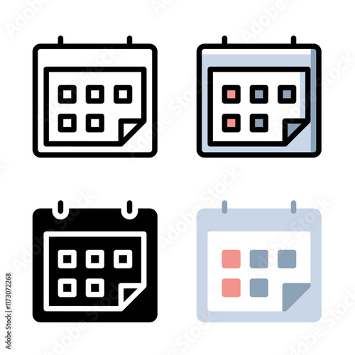 Calendar icon set. Suitable for calendar and scheduling app element. Date organizer icon.