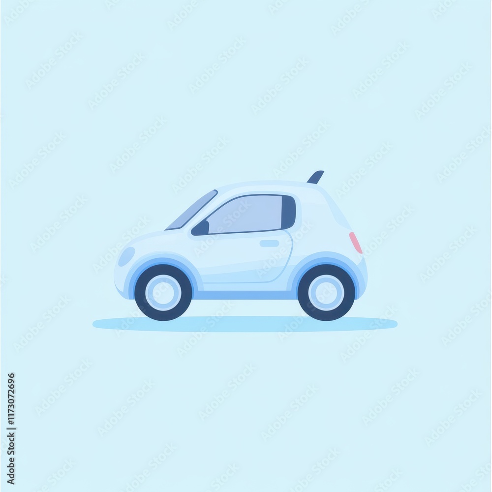 A minimalist illustration of a light blue, compact car set against a soft blue background. A minimalist illustration of a light blue, compact car set against a soft blue background.