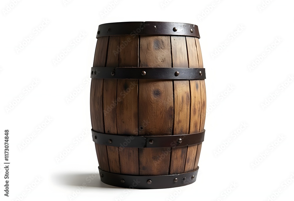 Obraz premium Wooden barrel isolated on white background, wine, beer, alcohol drink storage 3d illustration 