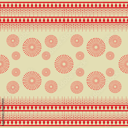  Intricate Ethnic Geometric Patterns: A Fusion of Tradition and Modern Design fabric is red and yellow color.