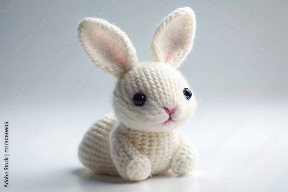 Obraz premium Adorable White Knitted Bunny Toy Isolated on White Background - Perfect for Easter or Spring Crafts