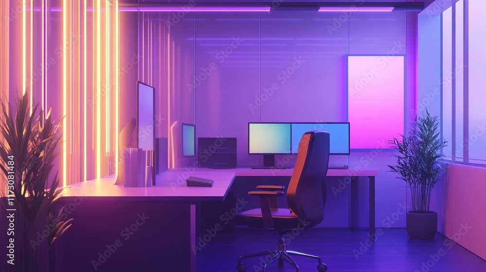 Modern Minimalist Office Interior with Clean Surfaces and Lighting Modern Minimalist Office Interior with Clean Surfaces and Lighting