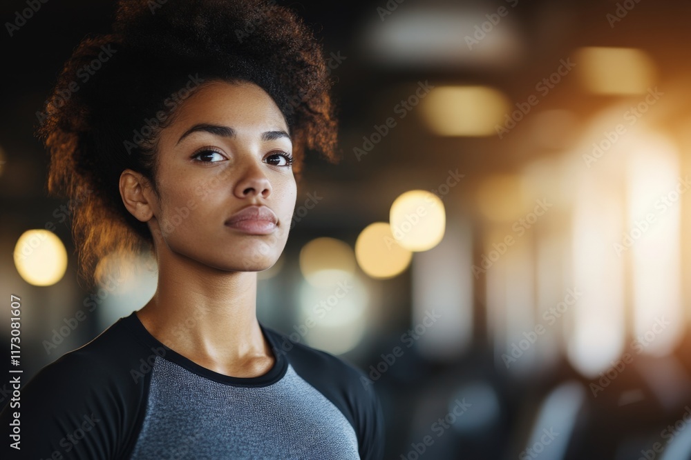 Fototapeta premium Fitness enthusiast in a gym setting preparing for a workout session in the early morning light