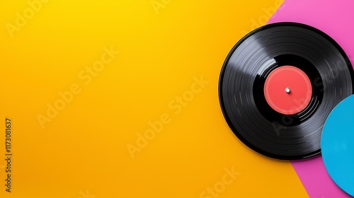 Wallpaper Mural Colorful Vinyl Record on Vibrant Background with Copy Space Torontodigital.ca