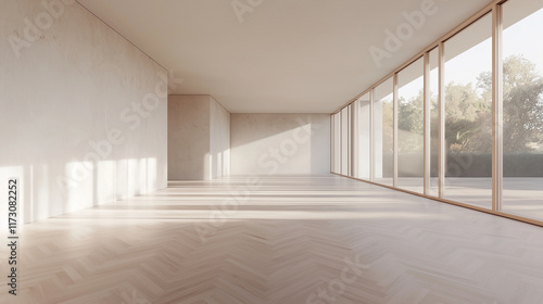 Wallpaper Mural Bright Minimalist Room with Large Windows and Parquet Flooring Torontodigital.ca