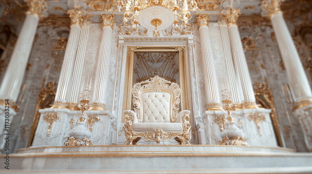 Fototapeta premium Ornate Throne with Detailed Carvings and Plush Fabrics