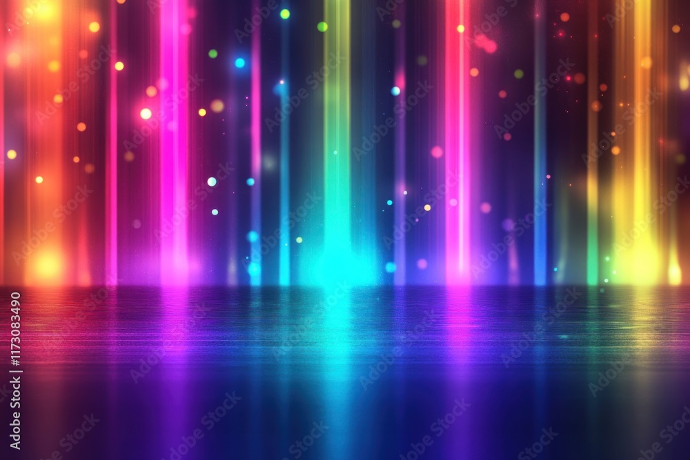Colorful light rays reflecting on a shiny surface. Colorful light rays reflecting on a shiny surface.