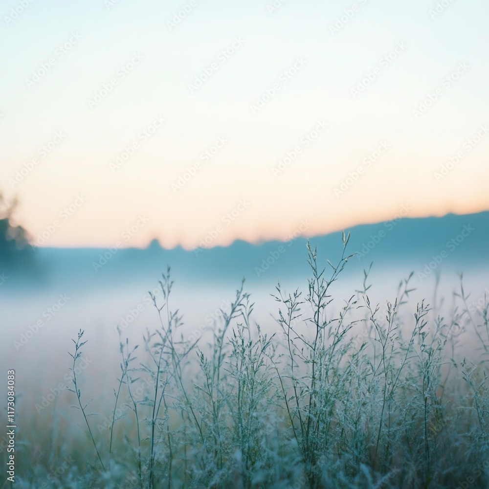 Soft dawn light over misty grass field with gentle hues. Soft dawn light over misty grass field with gentle hues.