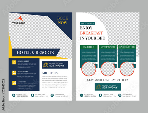 Hotel Resort Traveling  Flyer Layout Template Design 
