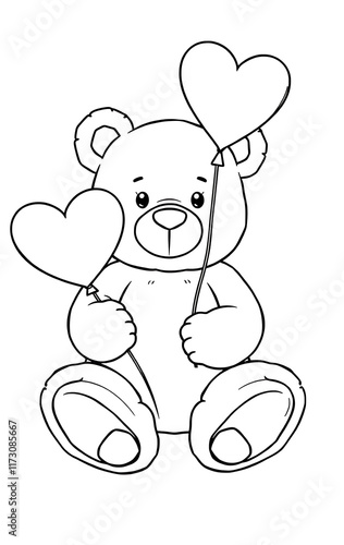 Teddy bear with heart in pink design, cute and loving illustration for Valentine's Day card, perfect gift idea for baby boy, fun and playful art drawing photo