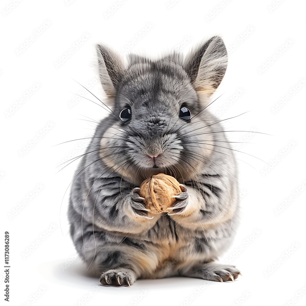 Fototapeta premium chinchilla with gray fur holding nut