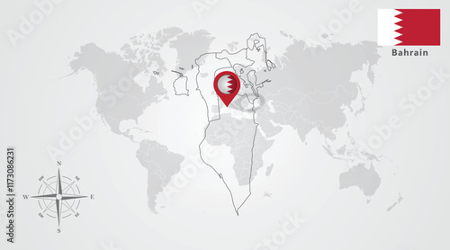 Bahrain flag icon design with map outline