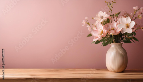Wallpaper Mural bouquet in a vase ,pink background ,Generated image	
 Torontodigital.ca