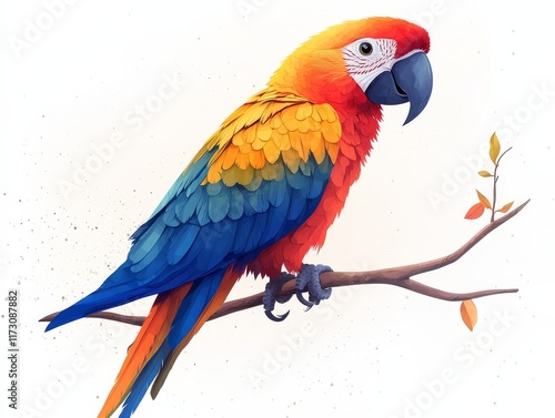 Vibrant Tropical Parrot Perched on a Branch in Colorful Art Design photo