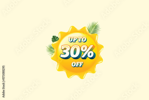 Summer Fest Sale Promotion Discount Stamp Label. Price Upto 30% Off Tag. Yellow And Green Combo Sale Label.