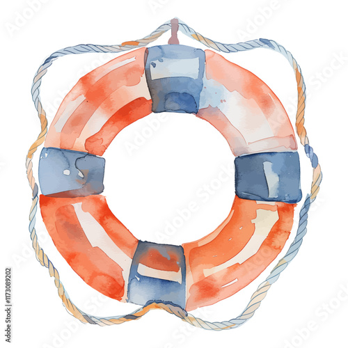 Watercolor illustration of cute lifebuoy