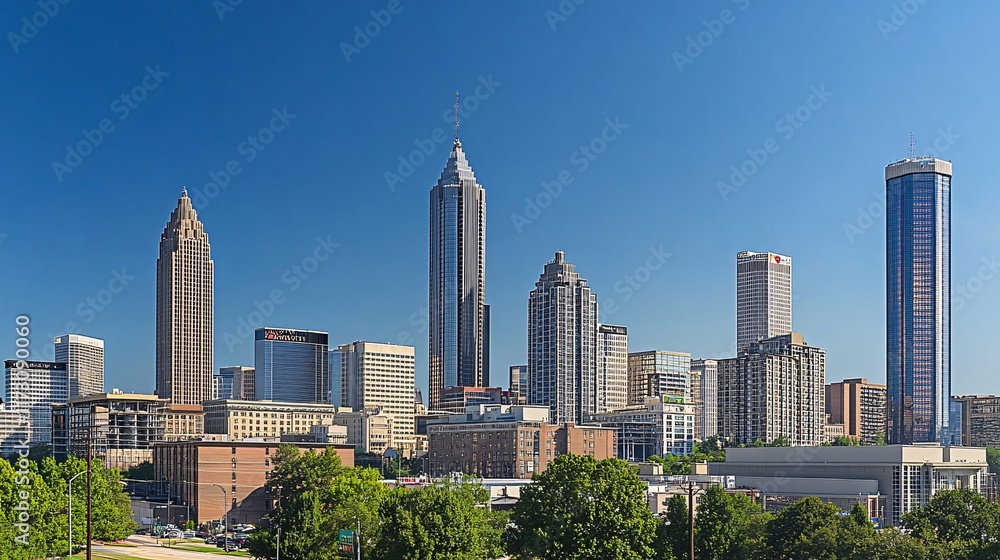 Downtown skyline on a clear day with modern skyscrapers and urban landscape. Downtown skyline on a clear day with modern skyscrapers and urban landscape.