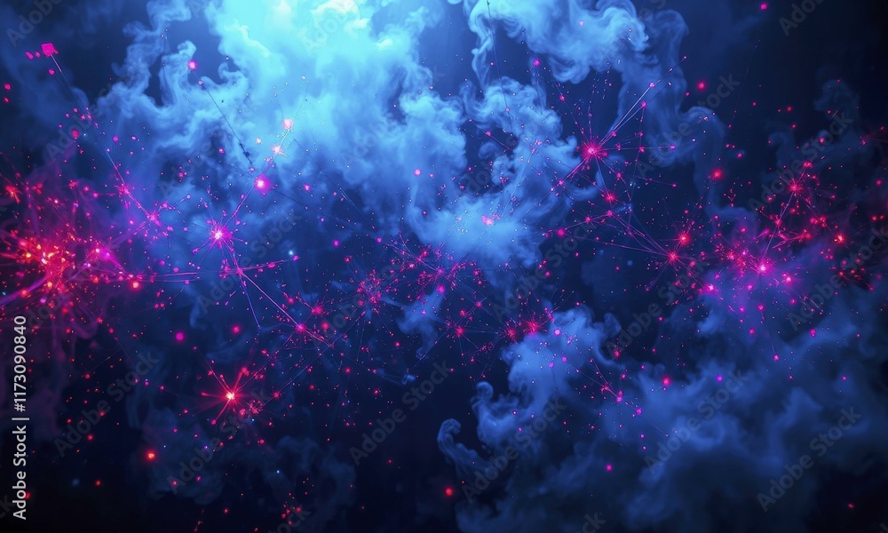 Obraz premium Artwork Depicting Cosmic Nebula-Like Swirling Clouds Of Blue, Purple, And Red Stars With A Vibrant, Dreamy Atmosphere