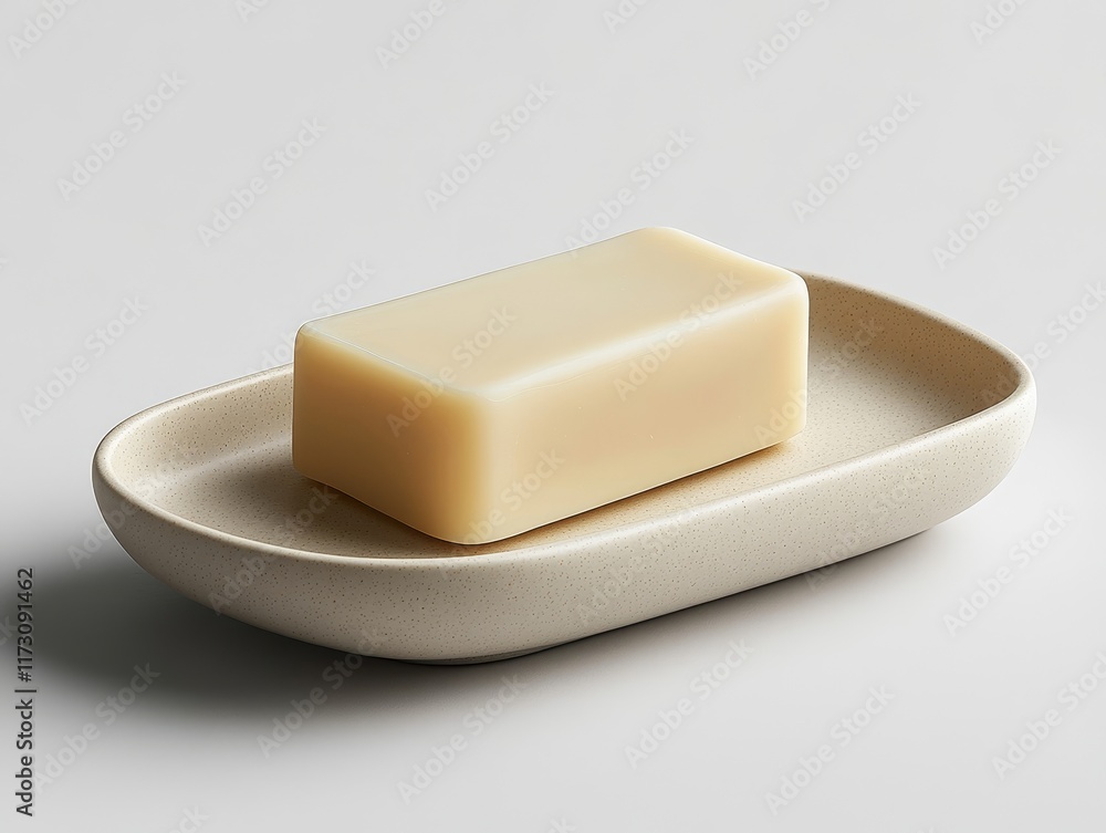 Minimalist Soap Bar on Elegant Ceramic Dish with Clean Design Minimalist Soap Bar on Elegant Ceramic Dish with Clean Design