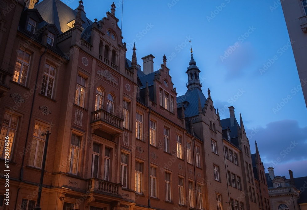 Obraz premium Historic European buildings with twilight sky