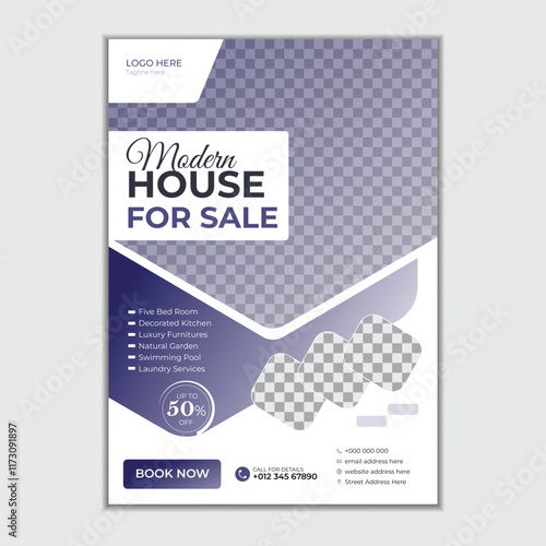 Professional a4 flyer design template. Real estate flyer design layout. Home sale a4 leaflet design.