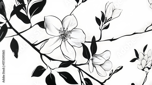 Black and White Line Art of Jasmine