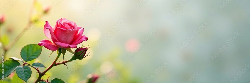 Obraz premium Prickly stem of rose bush on white background, thorns, flora, garden