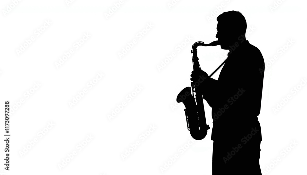 Fototapeta premium Silhouette of a saxophonist playing soulful melodies against a minimalist backdrop